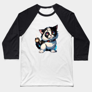 Star Cat Tshirt and Stickers Design Cute Cat Sci-Fi Characters Robot Carousel Baseball T-Shirt